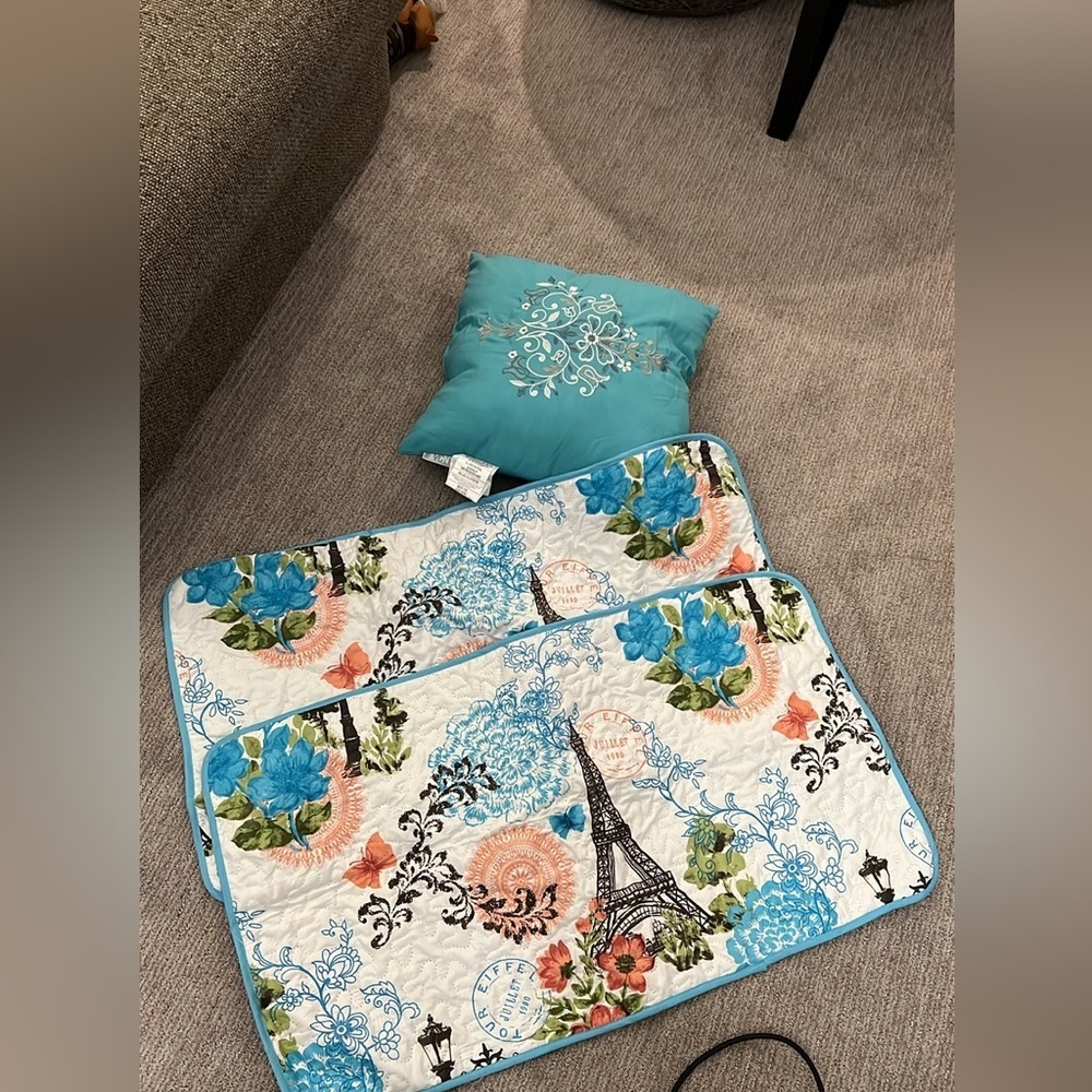 Two pillow shams and a decorative pillow